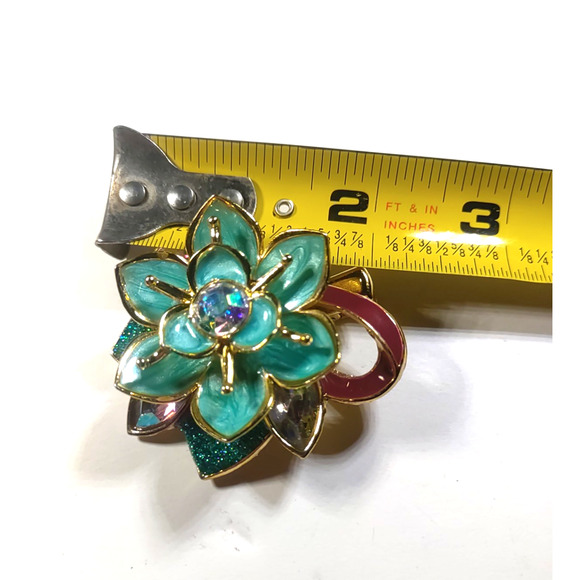 Mulan Lotus Hair Clip Barrette Blue/Green Enamel Gold Tone Euro Disney Licensed